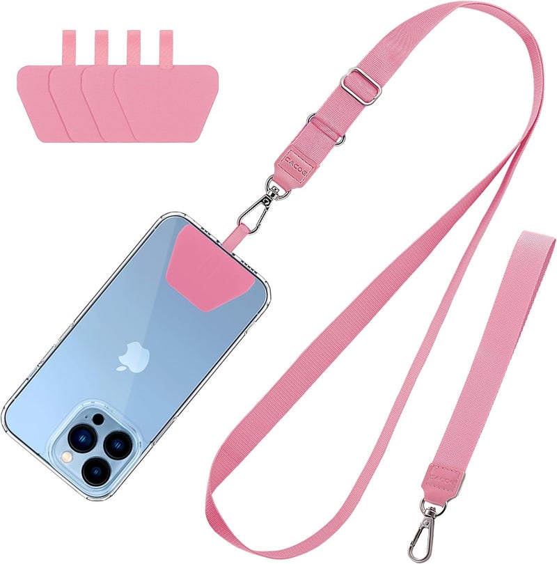 CACOE Phone Lanyard 2 Pcs-1 Pcs Adjustable Neck Strap,1 Pcs Wrist Strap,4 Pads,Universal Crossbody Multifuctional Cell Phone Lanyards Compatible with Most Smartphones(Pink) - Image 1